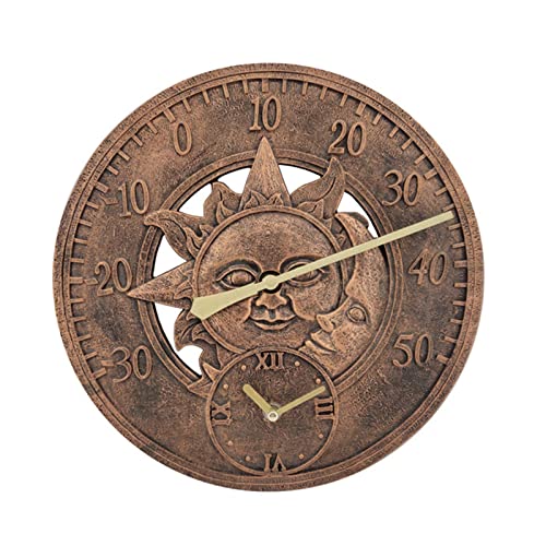 MagiDeal Horloge Murale Ronde étanche Affichage de la température Non tic Silencieux intérieur extérieur 30 cm Montres suspendues pour Porche Salon Chambre