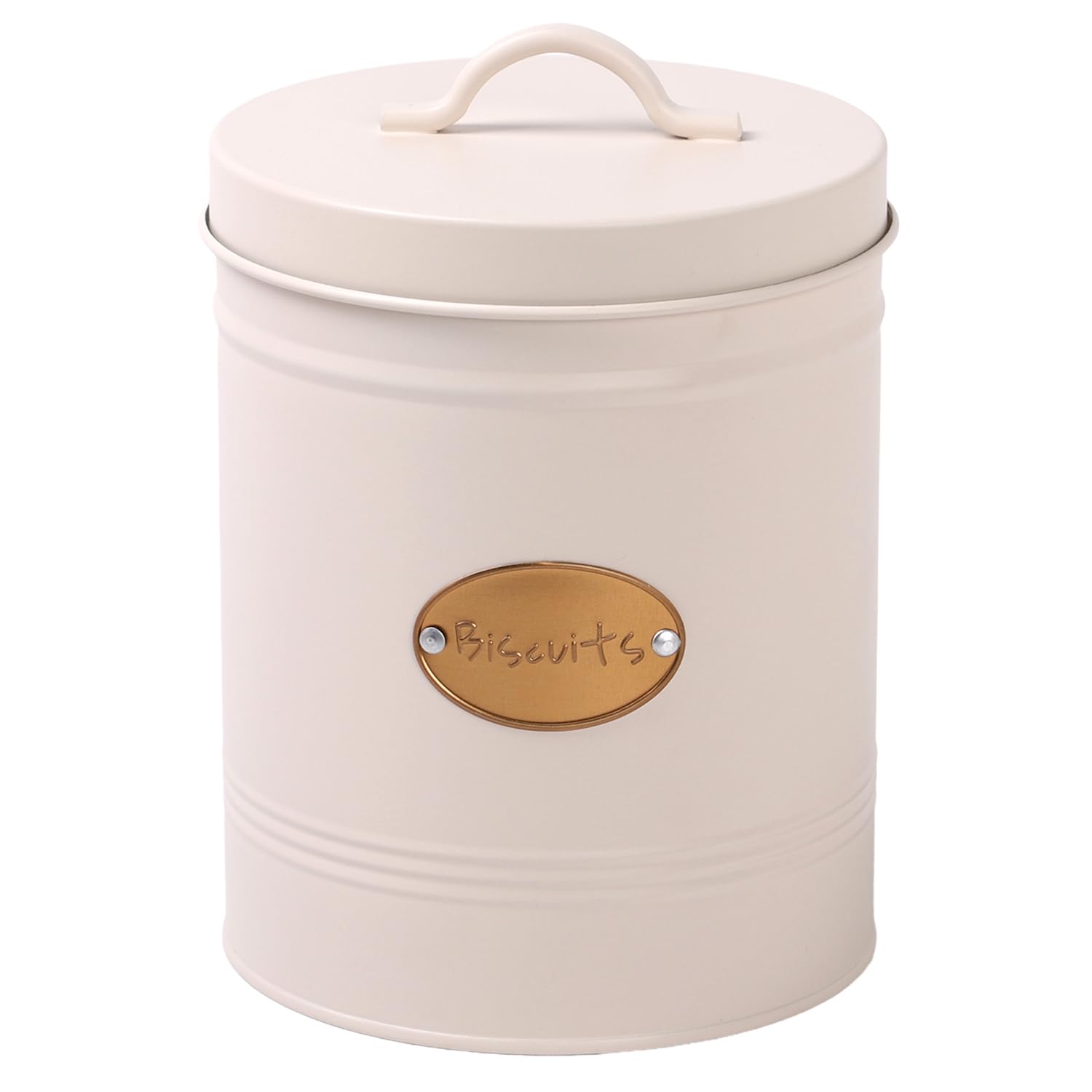 DANIEL JAMES Retro Round Biscuit Jar, Cookie Container with Lid, Cream Steel Kitchen Storage Caddy with Lid, Kitchen Storage Container, Food Storage Canister - Cream
