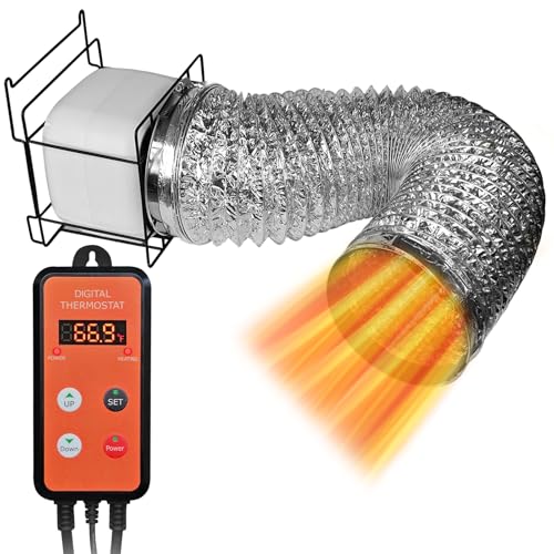 PETZOOKA Small Greenhouse Portable Heater with Digital Thermostat Controller and Air Guide Hose for Grow Tent Green House Flower Room