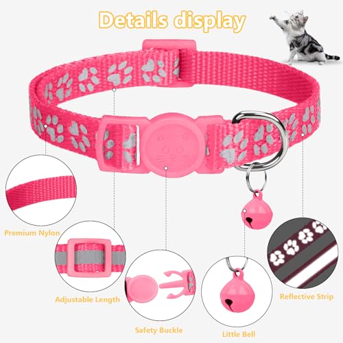 Image of Taglory Reflective Cat Collar with Bell and Safety Release, 2-Pack Girl Boy Pet Kitten Collars Adjustable 15-20 cm for 2-6 Months Cat, Pink