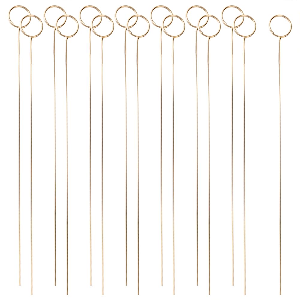HugeDE 40 Pcs 30cm Round Shape Metal Flower Picks Long Floral Picks Photo Holder Clips Gift Card Place Holders Flower Bouquet Card Sticks for Wedding Party Round