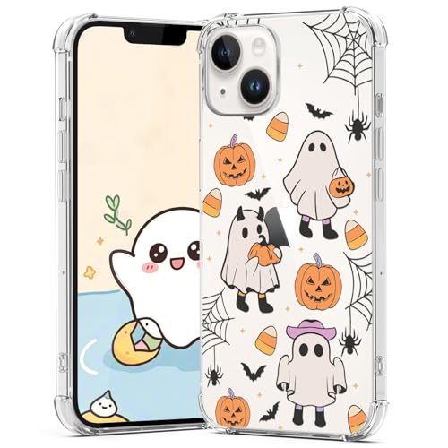 Coque iPhone 14 Halloween antichoc et transparente - Protection TPU chat fantôme