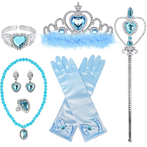 Princess Dress Up Accessories Princess Gloves BIBUTY 7pcs Dress Up Set for Toddler Girls with Princess Crown Wand Gloves Necklace Earrings Bracelet and Ring Costume Toys for 3-6 yr Little Girls