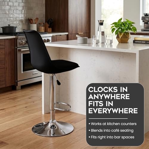 Image of DIYA Seating Solutions 360 Revolving Adjustable Height Bar Stool Chair with Chrome Metal Base | 1 Year Warranty | Leatherette Upholstery | Stable Stool for Dining Spaces, Cafeteria- Black (Pack of 2)