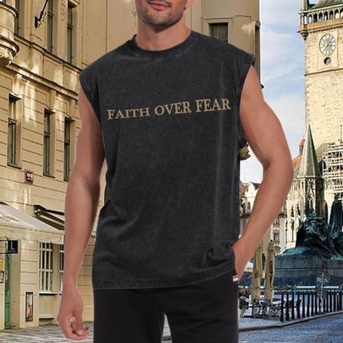 Mens Christian Sleeveless Shirts Faith Over Fear Graphic Tank Tops Gym Workout Acid Wash Tanks Cut Off Muscle Shirt4
