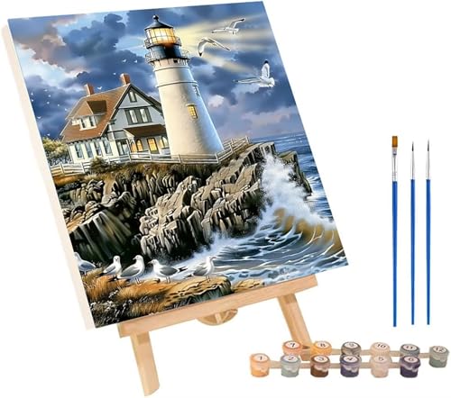 灯台 数字油絵 DIY Paint by Numbers for Adults 鳥 数字塗り絵 キット 大人用 初心者向け、 ペイントバイナンバー 大人のクラフト Paint by Numbers ホームウォールデコレーション用 誕生日プレゼント女性 60