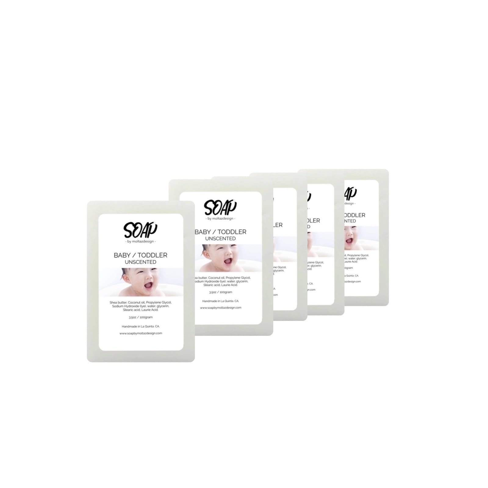 5 pack Unscented Baby/Toddler Soap Bars | 5 x 3.5oz | Shea Butter, Coconut Oil. For sensitive and dry skin.