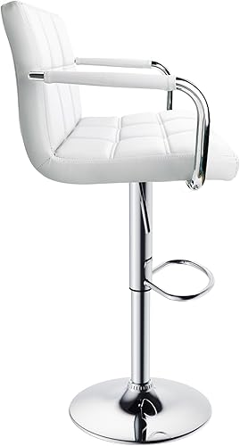 Miniatura 5 de Leopard Taburetes de bar ajustables con reposabrazos, respaldo cuadrado, doble costura giratoria con taburete trasero, juego de 2 (blanco)