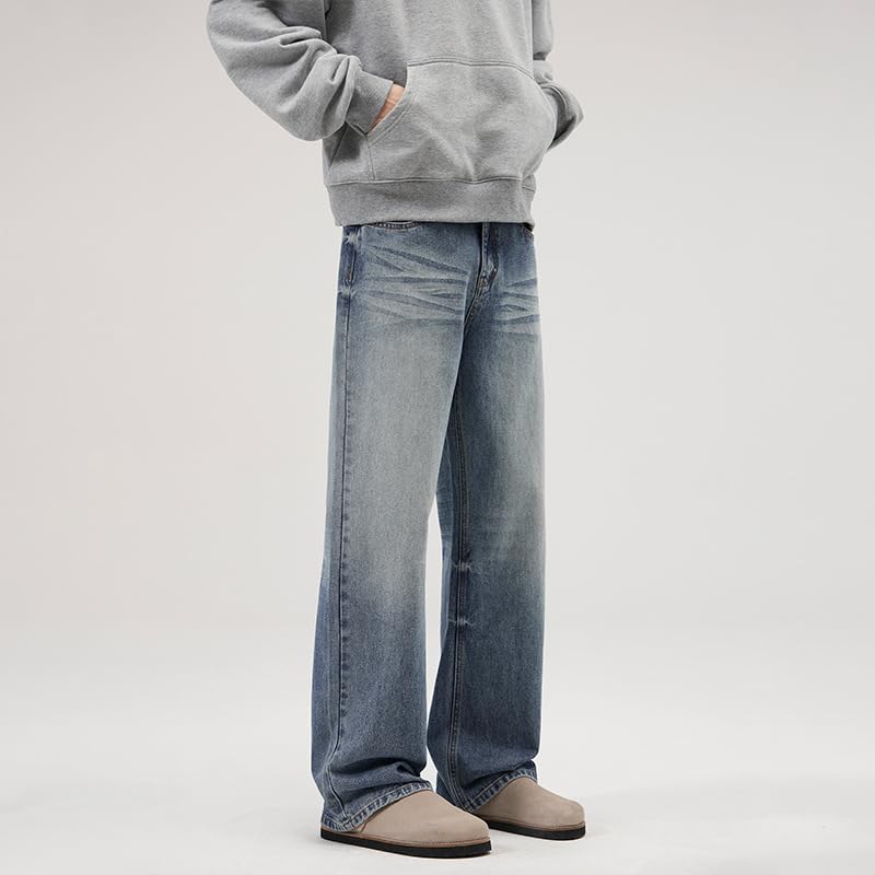 Men's Blue Pants Relaxed Straight Leg Stretch Jeans3