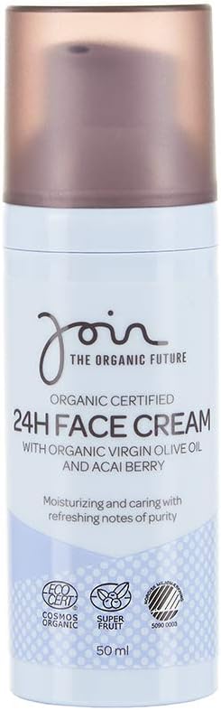 Join Organic Certified 24H Anti Age Face Cream with Virgin Olive Oil, Acai Berry & Ribose - Vegan Ecolabel- Moisturizing- 50 ml.