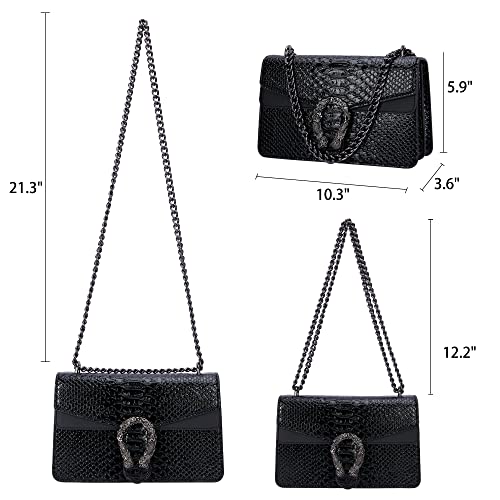 Image of Crossbody Shoulder Square Purse For Women - Fashion Embossed Snake-Print Leather Handbag Metal Chain satchel Tote Bag