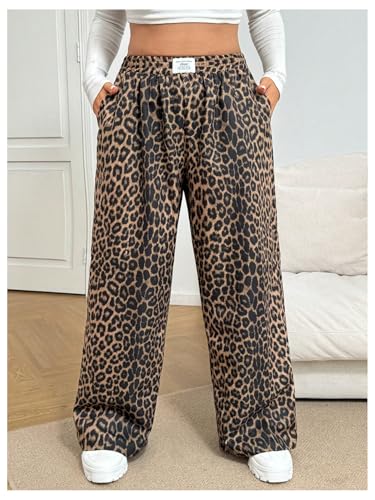 Image of RoseSeek Women's Letter Leopard Print Y2K Straight Elastic Waist Leg Pants