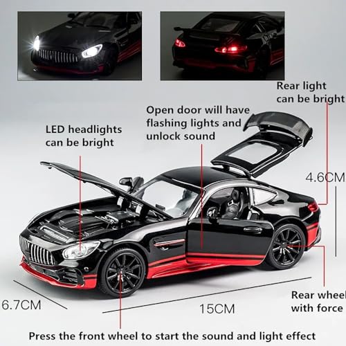 Image of 1:32 AMG GTR Toy Car Die Cast Metal Toy Car for Kids Light Soun Pull Back Openable Door