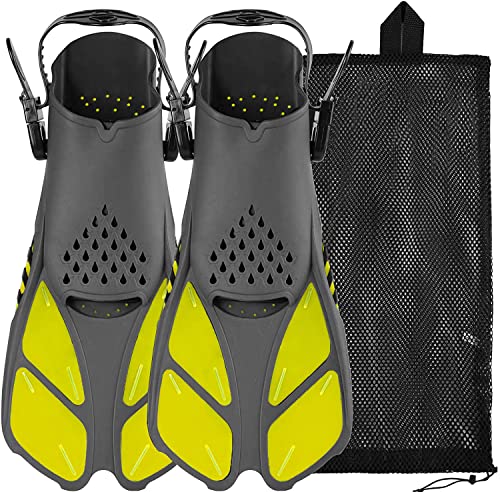 Image of Sugaroom Swim Fins Open Heel, Adjustable Snorkel Fins Diving Fins with Mesh Bag, Snorkeling Gear Flippers Travel Size Short Flippers for Lap Swimming Scuba Dive Adult Men Women Kids