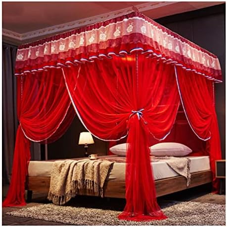 Fabric Bed Drapes Mesh Protection Canopy Shielding Netting,Bed Tents,Double Layer Luxury Bed Canopy Mosquito Net for Single Double Bed, Princess Room Lace Bed Curtains Summer Bedroom Decor (