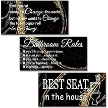 Yinder 3 Pieces Black and Gold Bathroom Wall Decor Wooden Rules Marble Style Farmhouse Wall Art Funny Hanging Signs for Bathroom Toilet DecorNoble Style