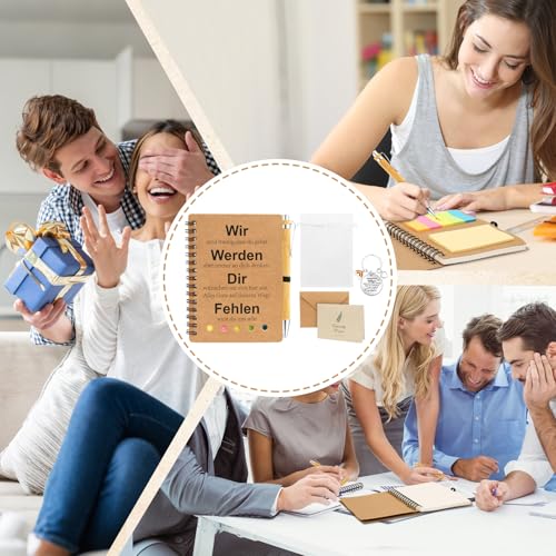 5 Stück Abschiedsgeschenk Kollegen, 5 in 1 Abschied Kollegin mit Notizbuch, Stift, Schlüsselanhänger, Umschlagkarte, Segen Abschied Kollegin für Ruhestand, Kollegen Geschenk für Männer und Frauen
