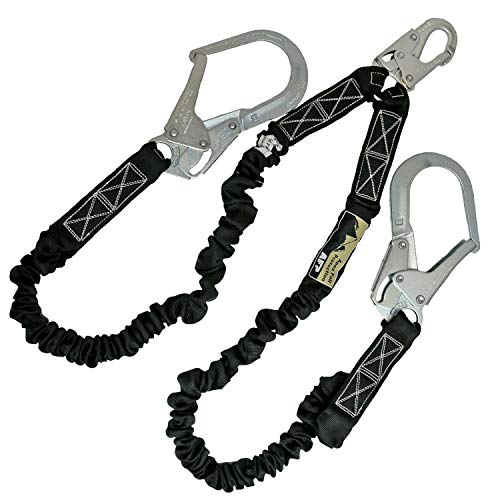 AFP 6FT Double Leg Internal Shock Absorbing Safety Fall Protection Lanyard with Dual Pelican Rebar & Snap Hook | Heavy-Duty Webbing | OSHA & ANSI Rated (Steel)