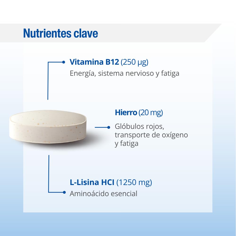 Lamberts Bio-Iron Complex | 120 Tabletas | Apto para Veganos | Sin Gluten | Hierro Bisglicinato 20 mg | B12 Metilcobalamina 250 µg | L-Lisina 1000 mg | Suave Estómago | Calidad Farmacéutica GMP