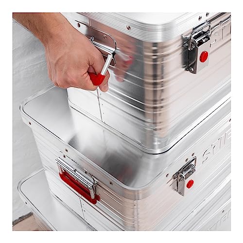 STIER Alubox Set, 30L und 65L, stapelbare Transportkisten, Staub- und spritzwasserresistent mit Gummidichtung und Klapphandgriffen, großes Fassungsvermögen