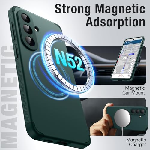 Image of JETech Magnetic Cover Case for Samsung Galaxy S26, Compatible with MagSafe, Dual-Layer Heavy Duty Shockproof Phone Cover, Camera Lens Full Protection, Anti-Scratch Hard PC Back (Midnight Green)