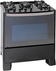 SUGGAR FOGÃO MASTER GRILL PRETO MESA DE VIDRO 5 BOCAS TRIPLA CHAMA GRILL 110V TREMPE FERRO FUNDIDO ACENDIMENTO SUPERAUTOMÁTICO FGVMTG511PT