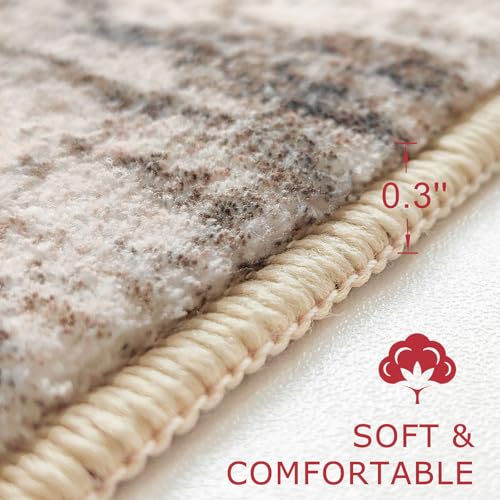 KOZYFLY Modern Abstract Kitchen Runner Rug, 2x8 Washable Rug Runner Non-Slip Soft Hallway Runner Rugs, Print Distressed Blush Brown Carpet Runner for Entryway Bathroom Laundry Room Foyer