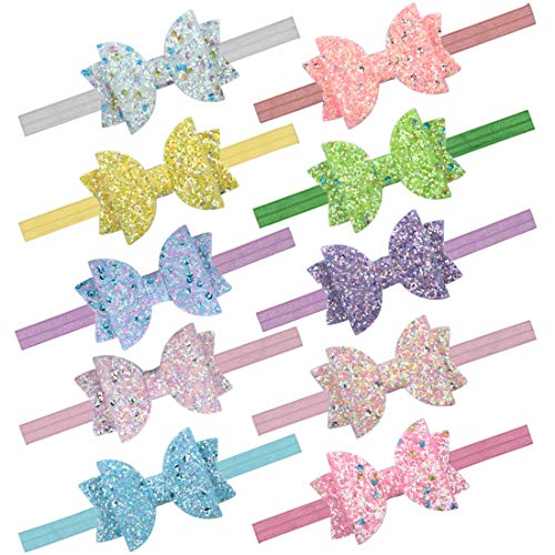 XIMA 10pcs Baby Glitter Bows headbands Children hairband Hair Bow Hair Accessories (10pcs-Glitter bow headband)