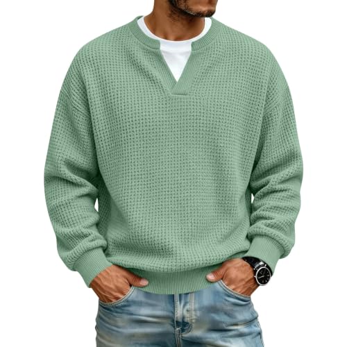 Mens Henley Long Sleeve Shirt Comfort Textured Waffle Knit Golf T Shirts | Collared,Breathable Slim Fit Fitted,Thermal Shirt,Plus Size Untucked,Undershirts,Comfy Workout Golf,Pullover Sweatshirt Green - image 5
