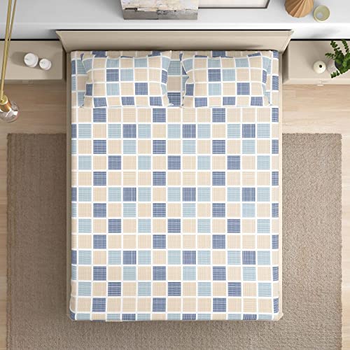 Image of Wakefit Wakefit Checkers 100% Cotton 200 TC Flat Bedsheet with 2 Pillow Cover
