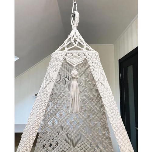 Image of Macrame Hanging Chair Swing with Cushion | Handmade Boho Hammock Chair for Adults & Kids | Indoor Outdoor for Balcony, Living Room, Bedroom, Patio & Garden (Off White)