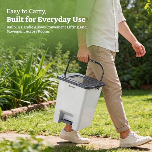 Image of Amazon Brand - Solimo Square Pedal Dustbin (14L) | Hands-Free Trash Bin with Lid | Durable Plastic | Odor Control | Compact Design | For Kitchen, Bathroom & Office | 30L x 29.4B x 34.08H cm | Light Grey
