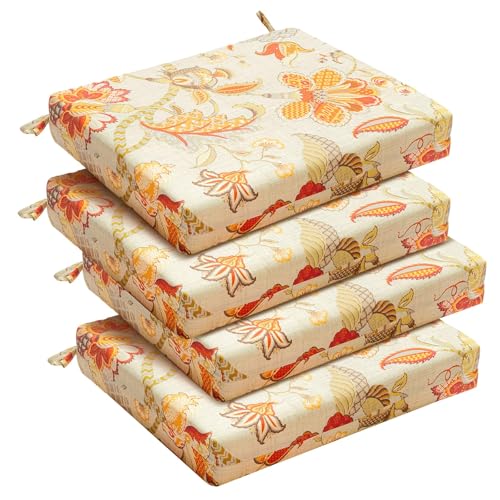 downluxe Outdoor Chair Cushions Set of 4 for Patio Furniture, Water-Resistant Square Corner Patio Chair Cushions with Ties, High Density Foam Outdoor Seat Cushion, 18.5" X 16" X 3", Eva Floral