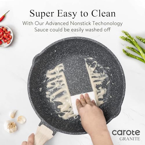 Image of CAROTE 12.5 Inch Nonstick Deep Frying Pan Skillet with Lid, 6 Qt Saute Pan Healthy Granite Induction Cookware, Non Stick Frying Pans Cooking Pan, PFOA Free