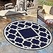 GENIMO 8' Round Outdoor Rug Waterproof for Patio Decor, Foldable Reversible Plastic Straw Area Rugs Mat for Rv, Outside Carpet for Camper, Deck, Picnic, Beach, Balcony, Camper, Blue & White