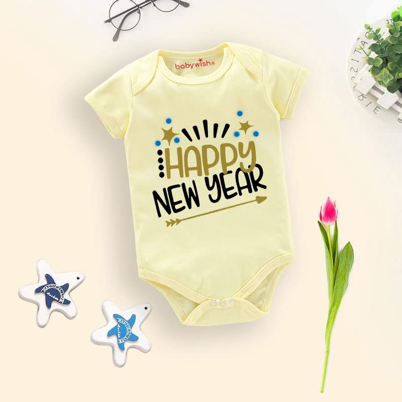 Image of baby wish My First New Year Romper Clothes Baby New Year Bodysuits Newborn Outfit My 1st New Year Printed Romper with Envelop Neck Half Sleeve Unisex Romper Infant Dress Happy New Year Aero Printed