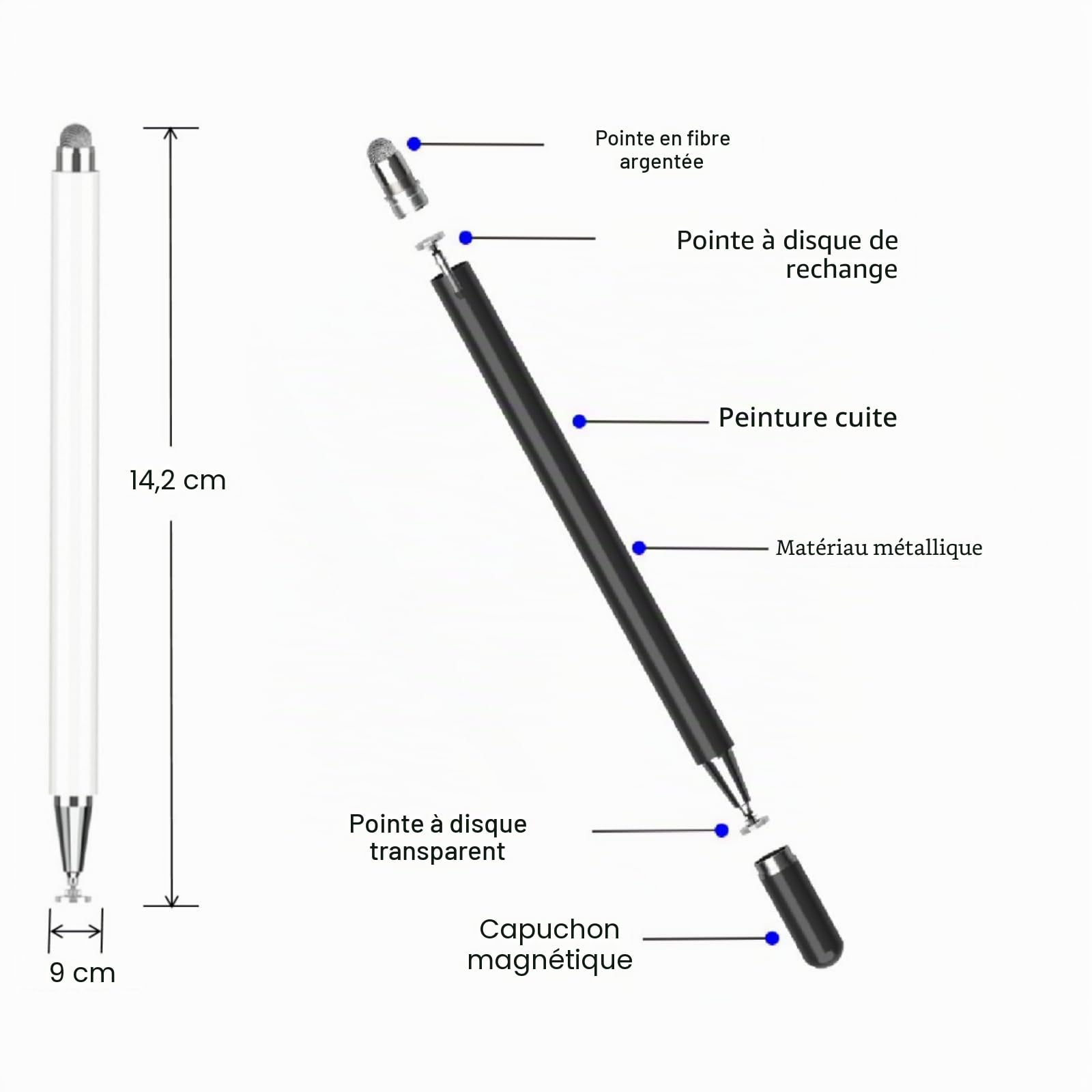 Stylet Haute Sensibilité pour Samsung Galaxy Tab A9+ A8 A7 A7 Lite, Apple iPad iPad Pro, Fire HD, Microsoft Surface, Noir
