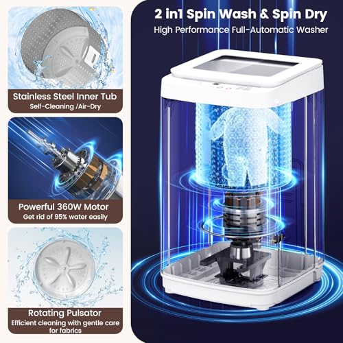 Image of Auertech 14 lbs Portable Washing Machine, Fully Automatic Portable Washer with Glass Lid, 10 Wash Cycles, Compact Capacity Washer and Spin Dryer Combo with Drain Pump for Apartment, Dorm, RV