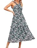 GRACE KARIN Women's Summer Flowy Boho Wedding Dress A Line Midi Dress Ruffle Hem Pleated Chiffon Strap Vacation Beach Dresses Floral Black