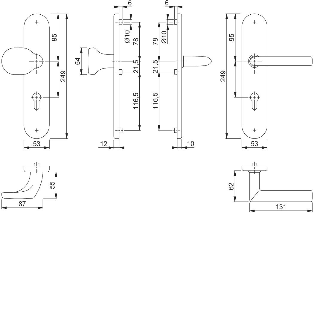 Hoppe Schutzbeschlag Stockholm ES1 E86G/3331/3330/1140Z, edelstahl, Pz 92 mm, TS 67-72 Stift 10 mm, 3665024
