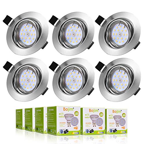 Bojim Spot encastrable LED plafond GU10 blanc chaud 2800 K, 6 x yeux de boeuf LED 6 W Équivalent à Incandescent 54 W Comprend une ampoule 82Ra 600 lm IP20 Angle rotatif 30 ° Angle de vision 120°