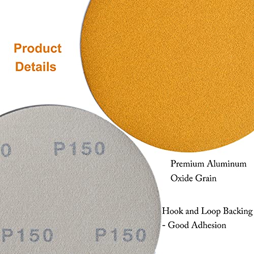 Image of 6-Inch No-Hole Hook and Loop Sanding Discs 150-Grit, Random Orbital Sandpaper for Automotive and Woodworking, 100-Pack