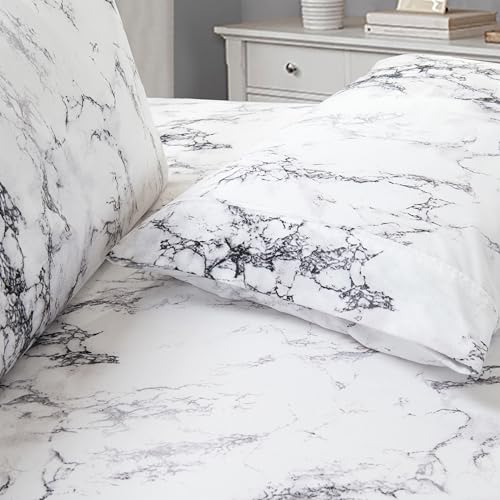 Image of Elegant Comfort Luxury Ultra-Soft 2-Piece Pillowcase Set - 1500 Premium Hotel Quality Microfiber Double Brushed - Wrinkle Resistant, King Size, Marble Pattern White