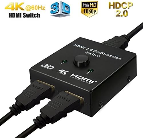 4K60HZ HDMI Splitter Bi-Directional HDMI Switch 1x2 2x1, Supports 4K@60hz, 3D, 1080P Blu-Ray DVD Player, HDTV, Fire Stick, Roku, Xbox, PS3, PS4
