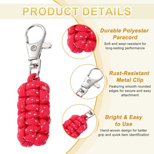 Image of YELARXI Paracord Zipper Pull Polyester Zipper Pulls Replacement Woven Rope with Metal Clasp, 80 mm Length Fit for Backpacks Clothing Luggage Accessories - Cylinder (5 Pack, Red)