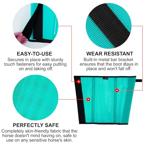 Image of Horse Fly Boots, Breathable Mesh Protection Set of 4, Comfortable Horse Leggings, Breathable Mesh Design, Equine Supplies for Reduce Stomping, Hoof Damage & Leg Fatigue (Green, Large)