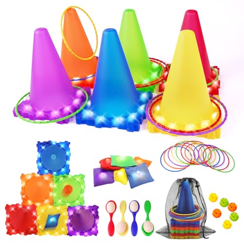 CLEMAS 35pcs Light Up Wurfspiele Outdoor-Spiele Garten Spiel, Ball & Ring &...