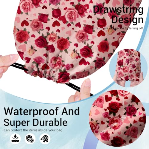 Image of Red Roses Drawstring Bag Waterproof Shoe Bags for Beach Storage Wet Cloth