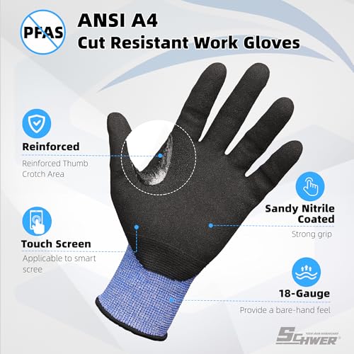 Schwer A4 AIR-SKIN Cut Resistant Work Gloves with Extreme Lightweight & Thin, Grip Gloves for Fishing, Refined Work, Mechanic, Gardening Gifts, Touch-Screen, 3D-Comfort Fit, 1 Pair, L, AR3900