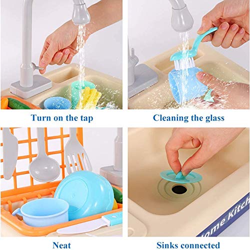 Play Kitchen Sink Toy With Running Water Pretend Role Play Automatic Water Cycle System Realistic Light And Sound Dish Rack And Tableware Food Accessories Dish Sink Toy For Toddlers Kids(Blue) #TOP3